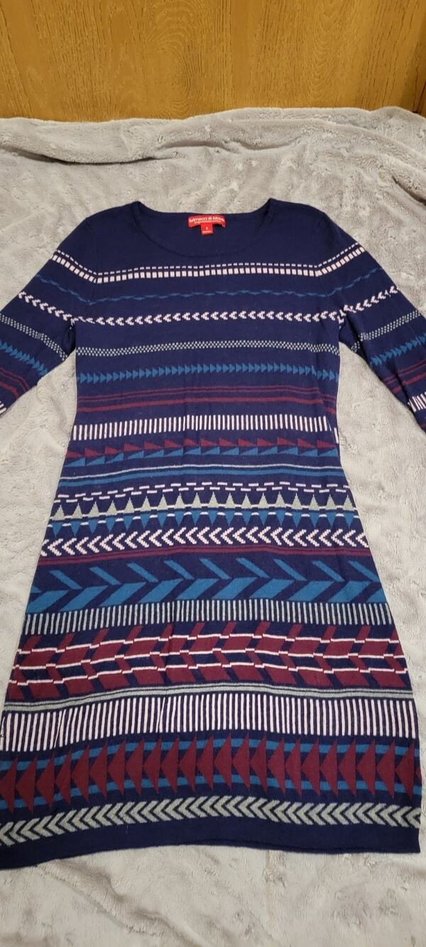 Krimson Klover Merino Wool Sweater Dress Womens S Nordic Fair Isle Print Blue